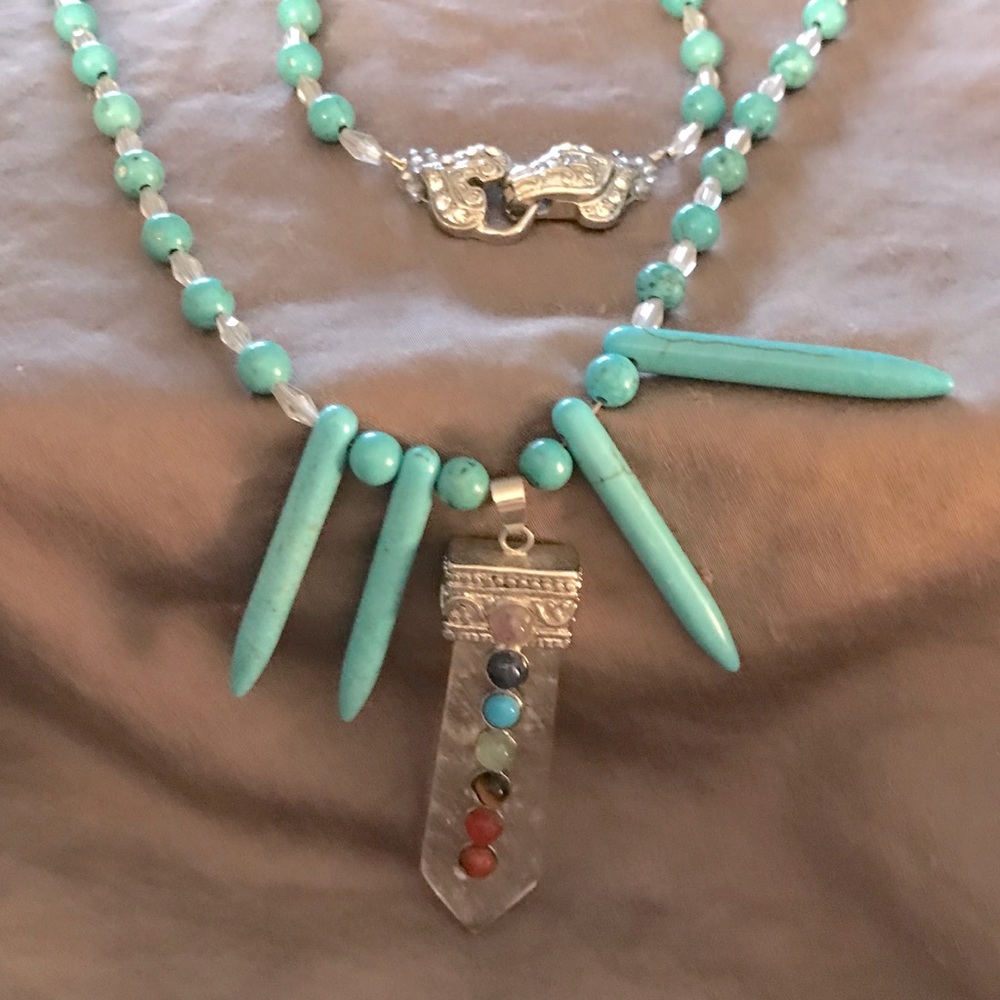 Turquoise with crystal chakra necklace
